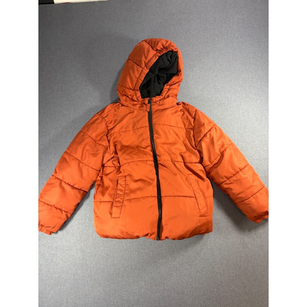 Swiss Tech Kids Orange Puffer Jacket Hooded Fleece Lined Coat Size M 8